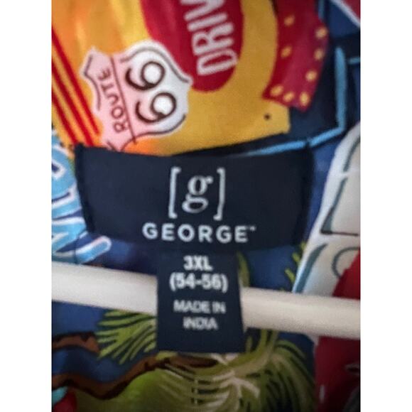 Hawaiian Retro Route 66 All Over Print Blue Vintage Button Up Shirt 3XL Pocket - Picture 7 of 9